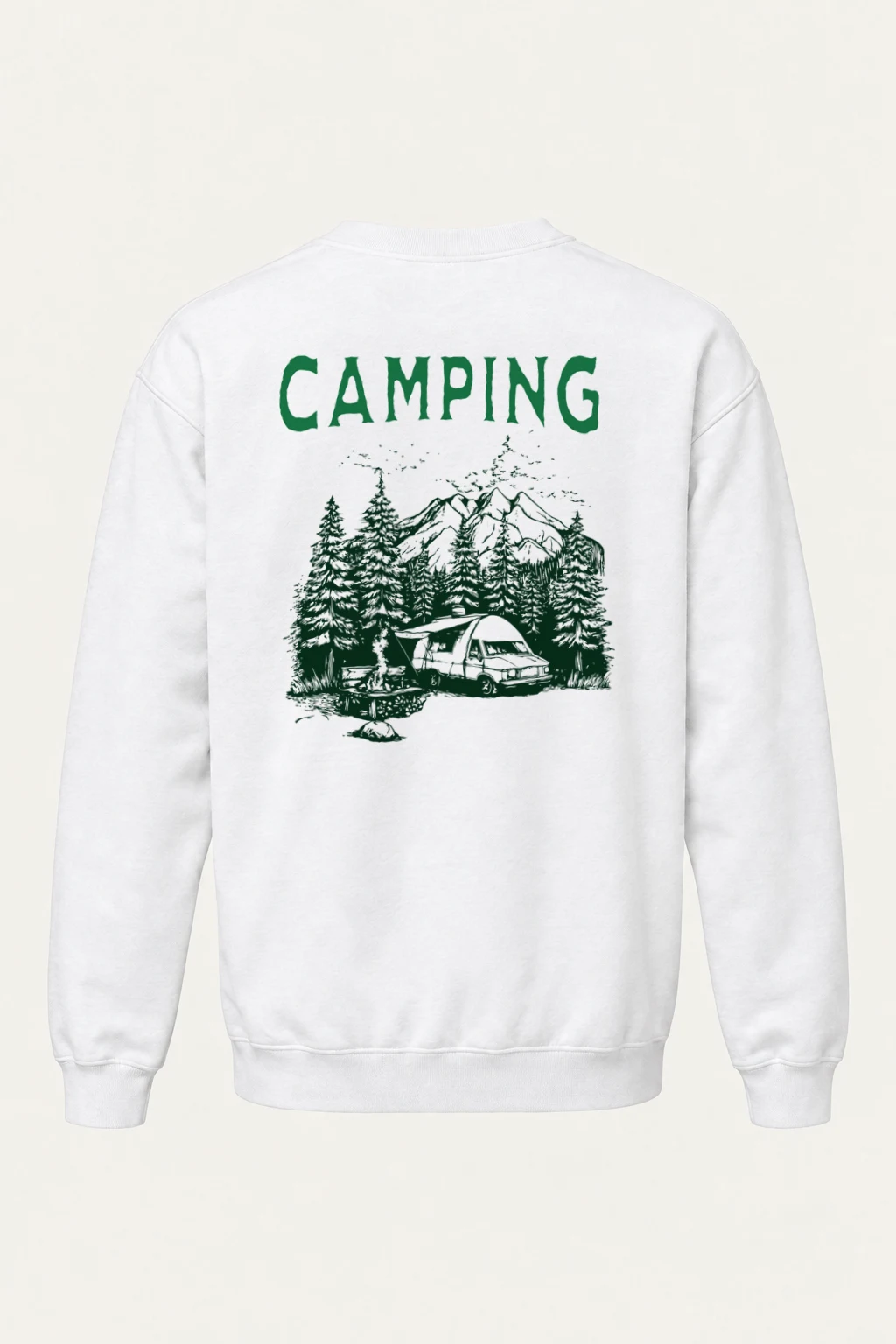 "Camping Woodcut" Heavy Blend Unisex Crewneck Sweatshirt | Gildan 18000