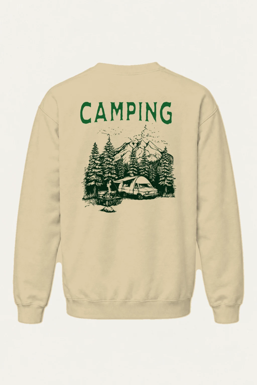 "Camping Woodcut" Heavy Blend Unisex Crewneck Sweatshirt | Gildan 18000