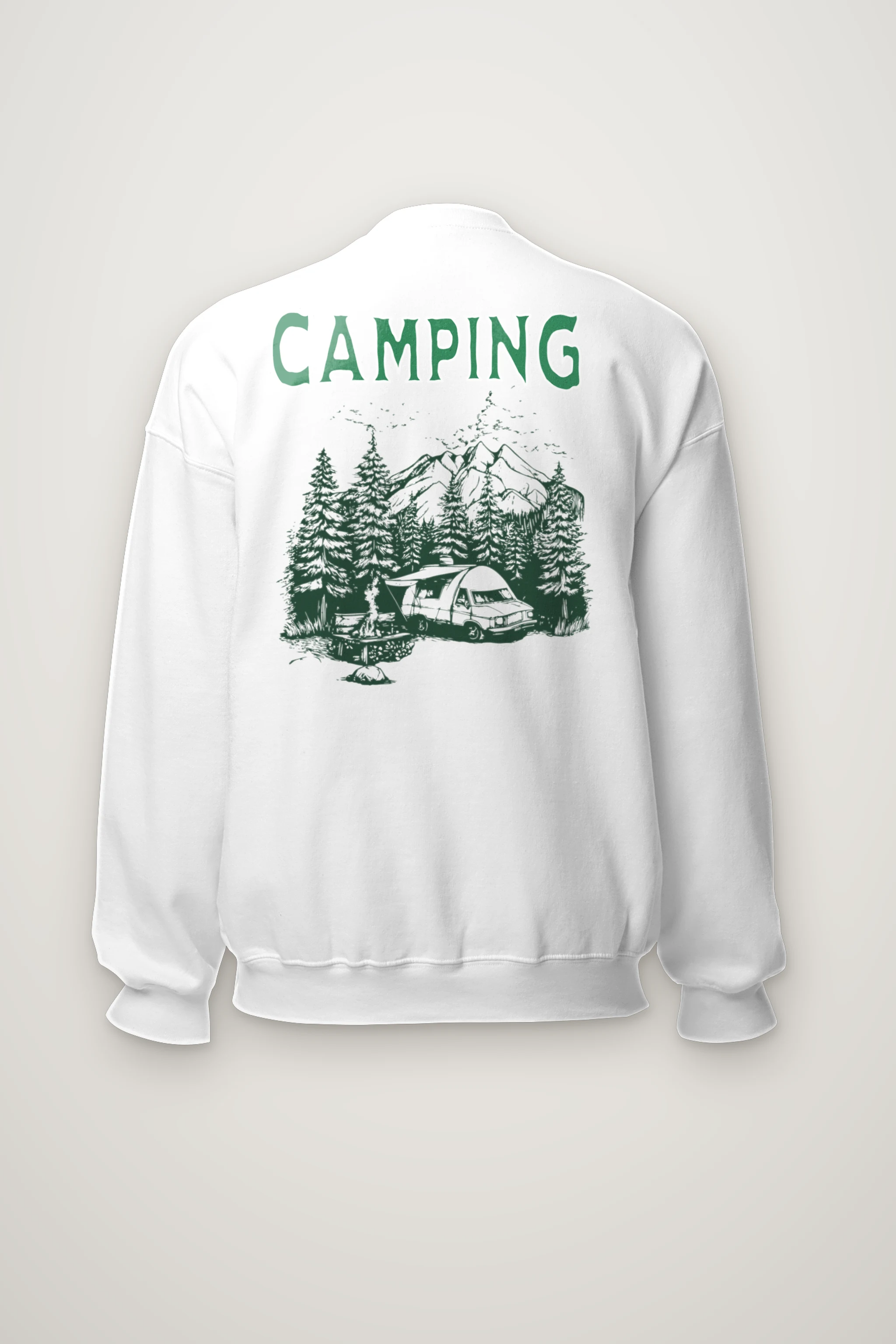 "Camping Woodcut" Heavy Blend Unisex Crewneck Sweatshirt