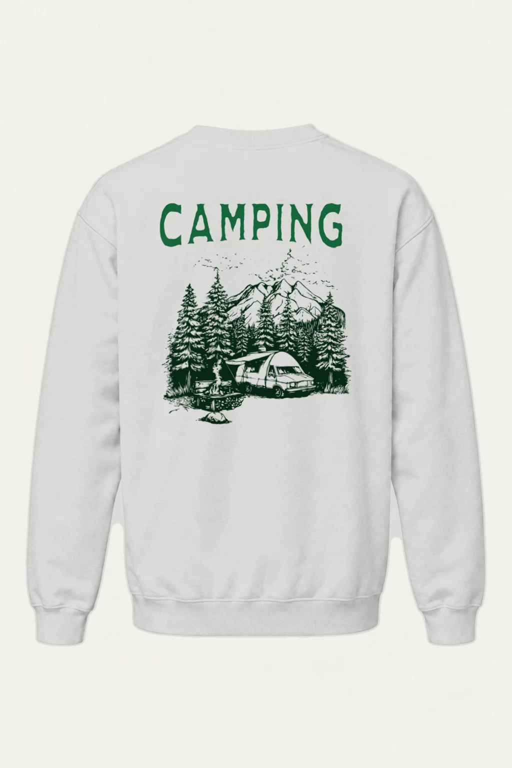 "Camping Woodcut" Heavy Blend Unisex Crewneck Sweatshirt | Gildan 18000