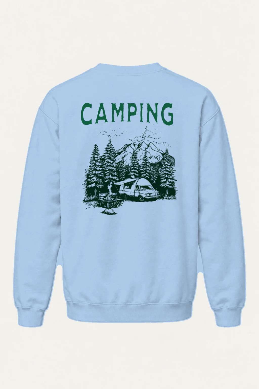 "Camping Woodcut" Heavy Blend Unisex Crewneck Sweatshirt | Gildan 18000