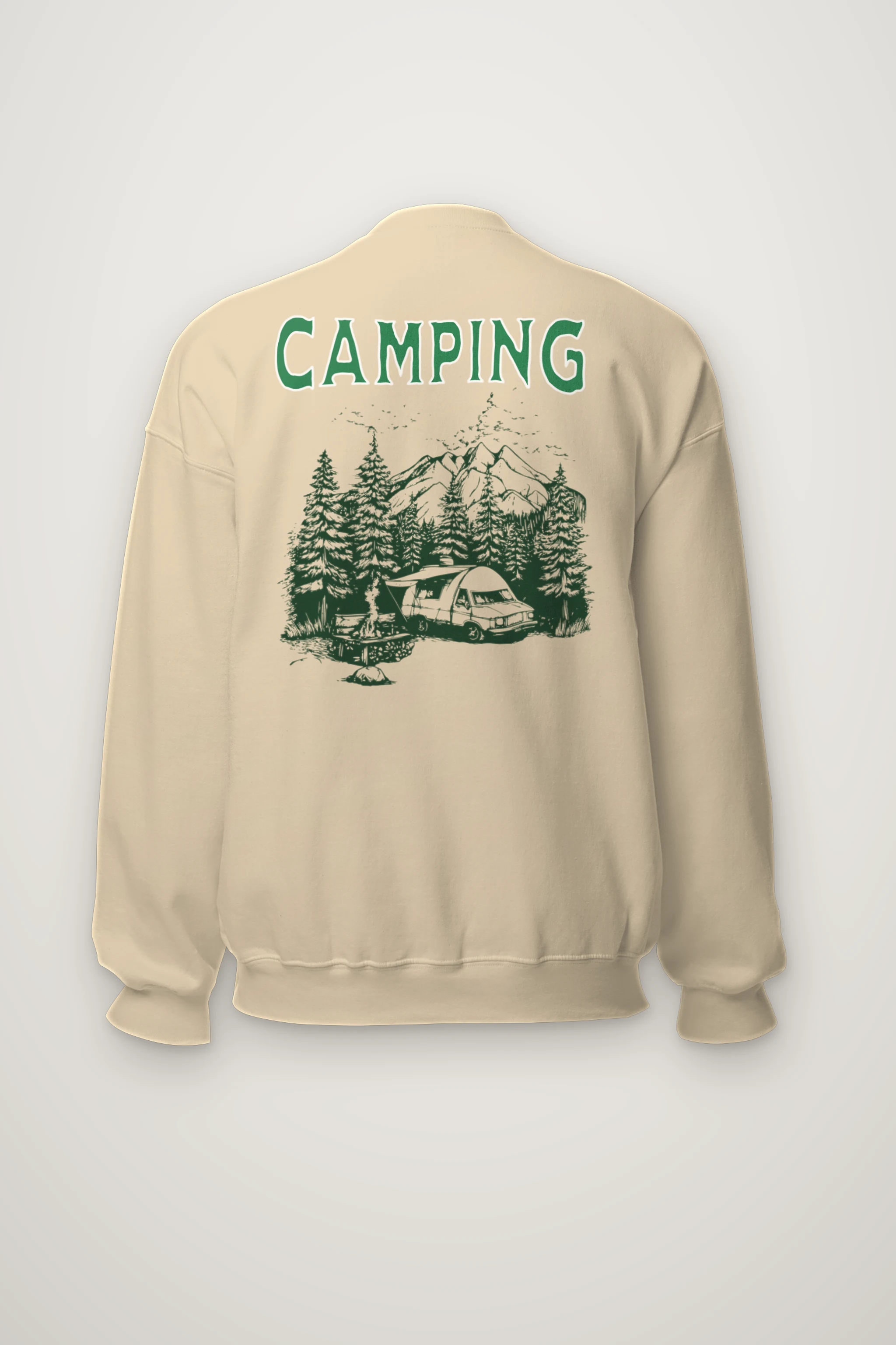 "Camping Woodcut" Heavy Blend Unisex Crewneck Sweatshirt