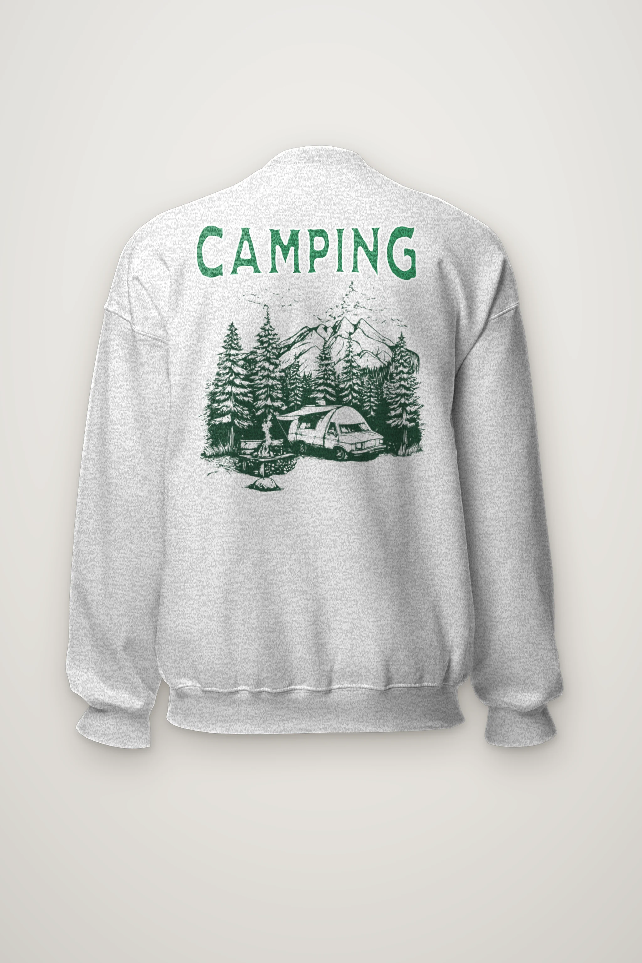 "Camping Woodcut" Heavy Blend Unisex Crewneck Sweatshirt