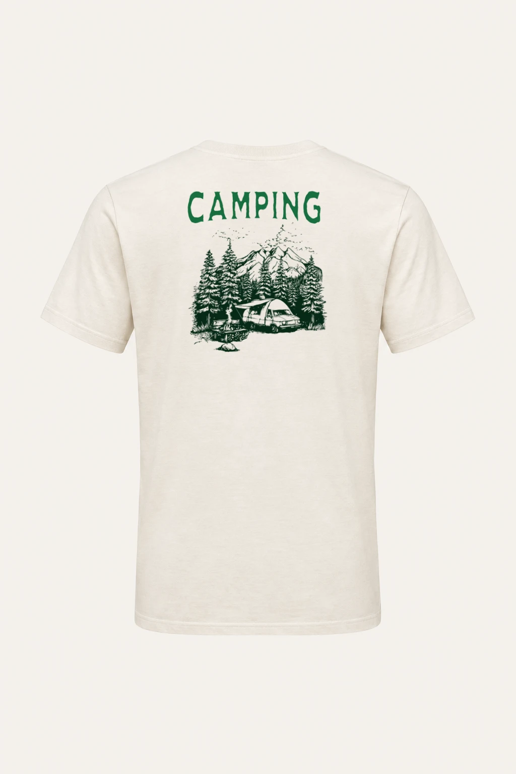 "Camping Woodcut" Heavyweight Unisex Crewneck T-shirt | Gildan 5000