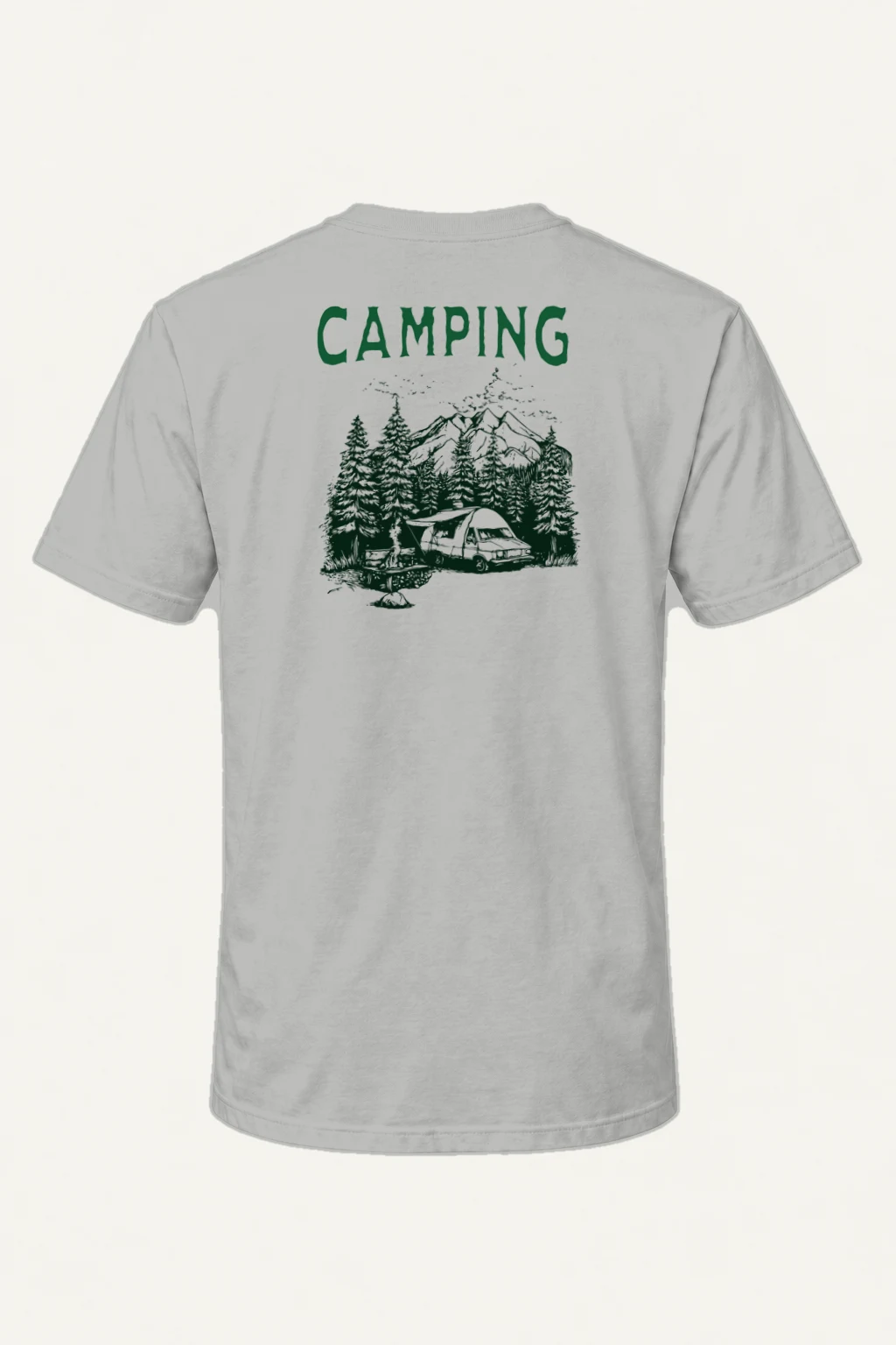 "Camping Woodcut" Heavyweight Unisex Crewneck T-shirt | Gildan 5000