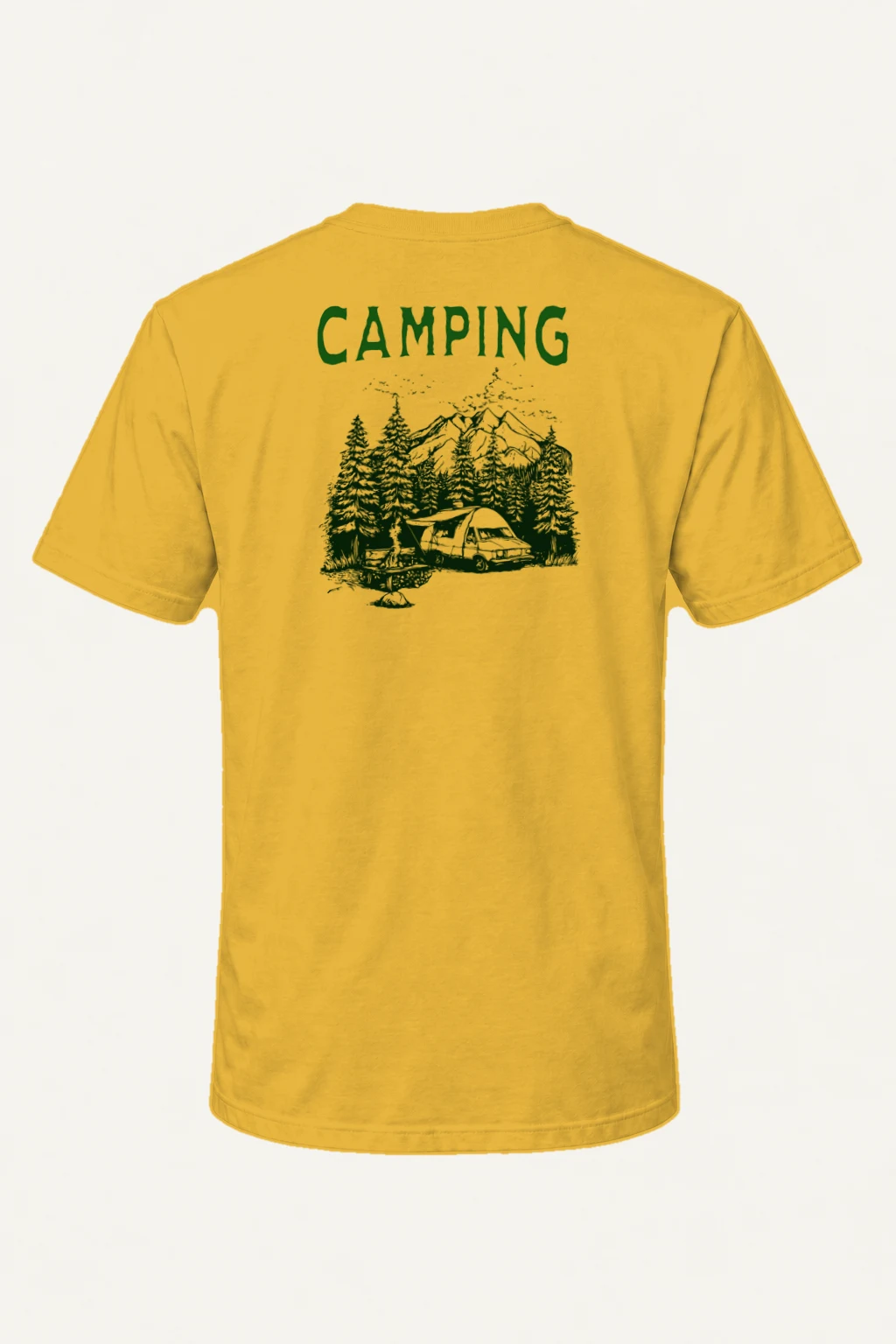 "Camping Woodcut" Heavyweight Unisex Crewneck T-shirt | Gildan 5000