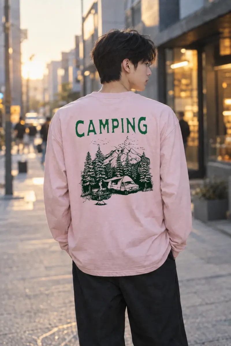 “Camping Woodcut” Unisex Longsleeve T-shirt | Gildan 2400