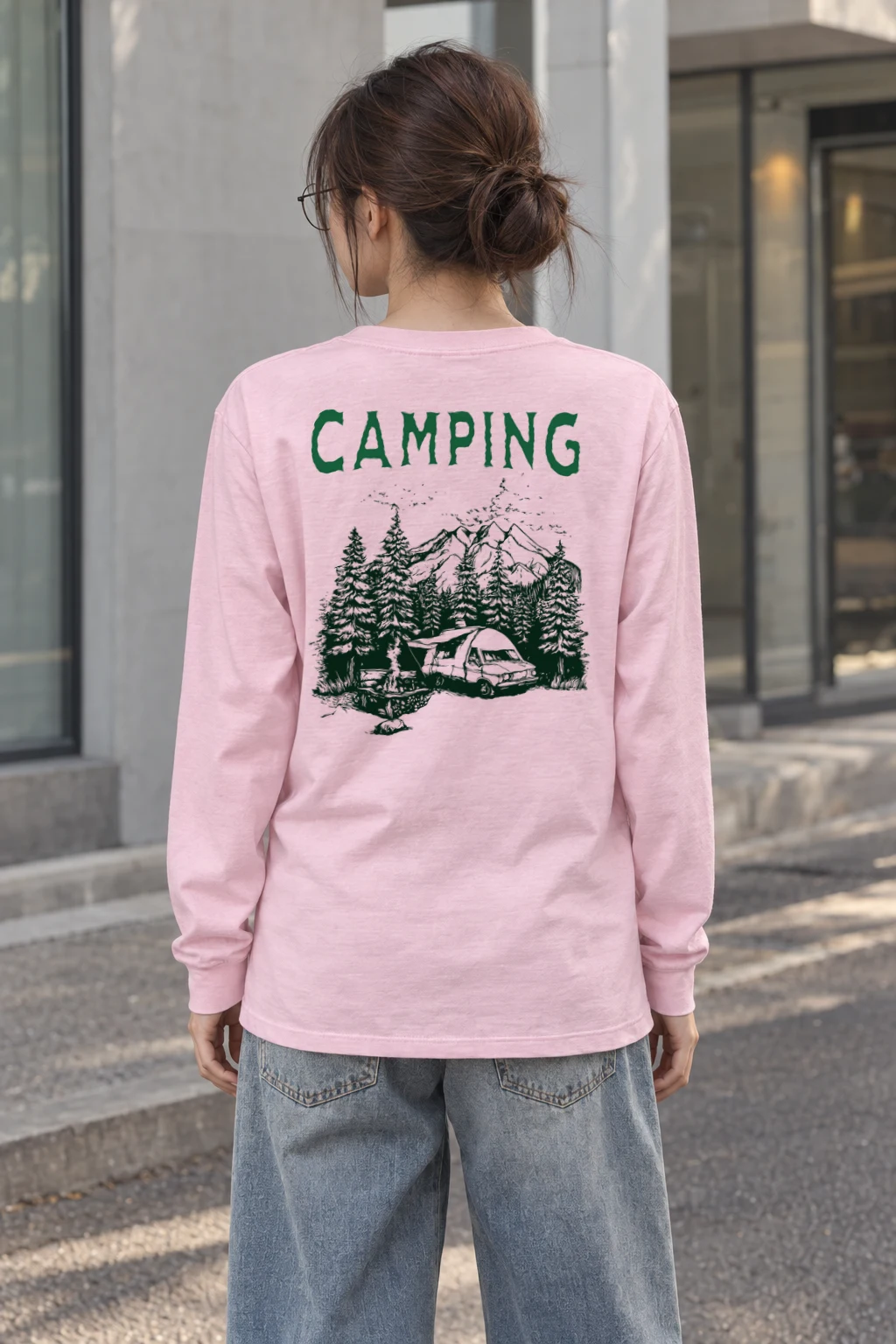 "Camping Woodcut" Unisex Longsleeve T-shirt | Gildan 2400
