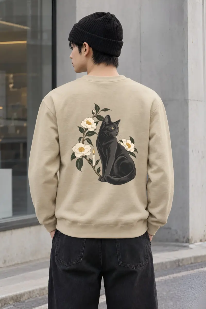"Candlelit Garden Cat" Heavy Blend Unisex Crewneck Sweatshirt