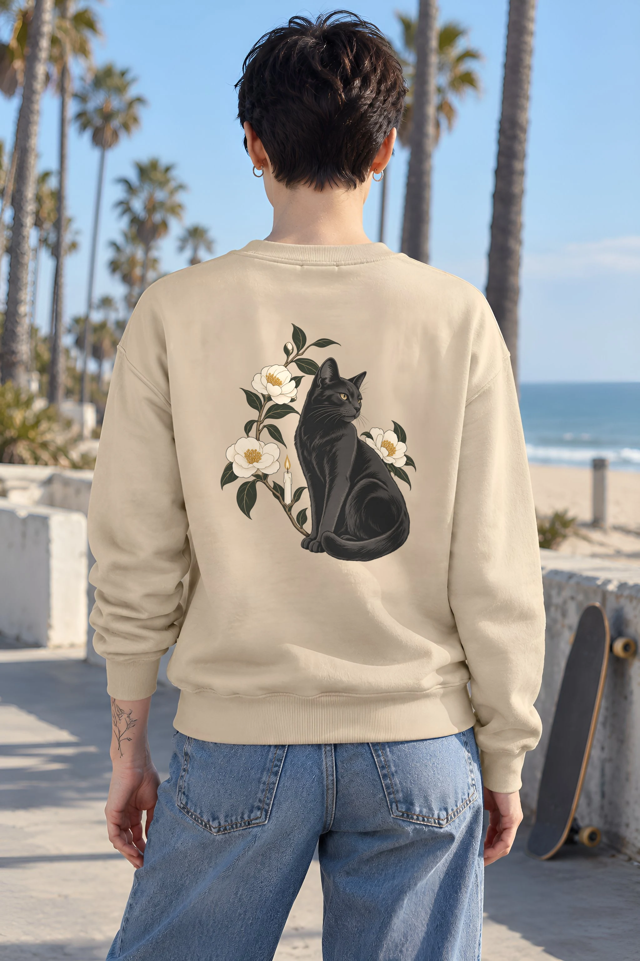 "Candlelit Garden Cat" 1 Crewneck Sweatshirt