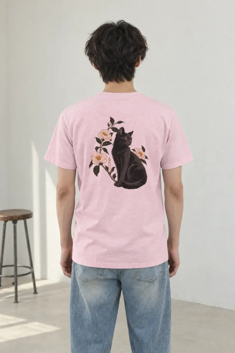 "Candlelit Garden Cat" Heavyweight Unisex Crewneck T-shirt