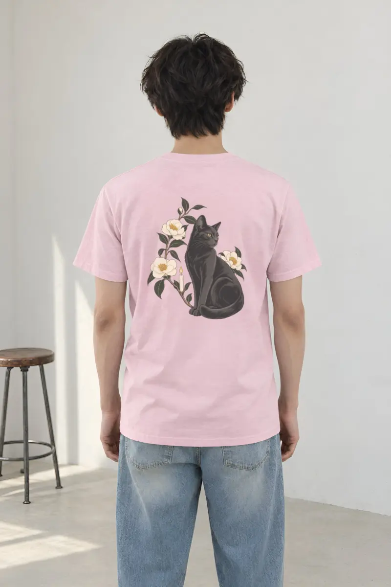 "Candlelit Garden Cat" Heavyweight Unisex Crewneck T-shirt