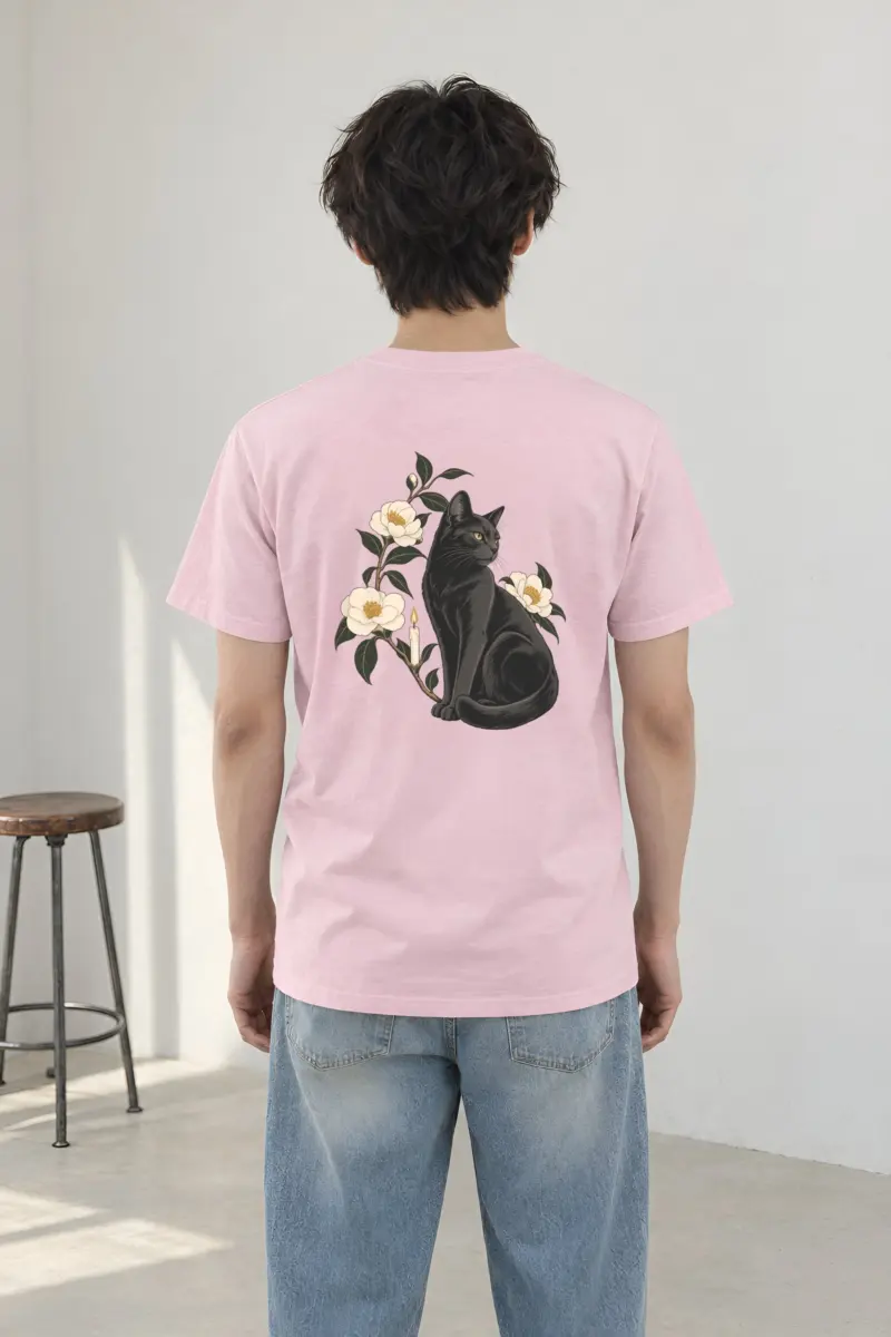"Candlelit Garden Cat" Heavyweight Unisex Crewneck T-shirt
