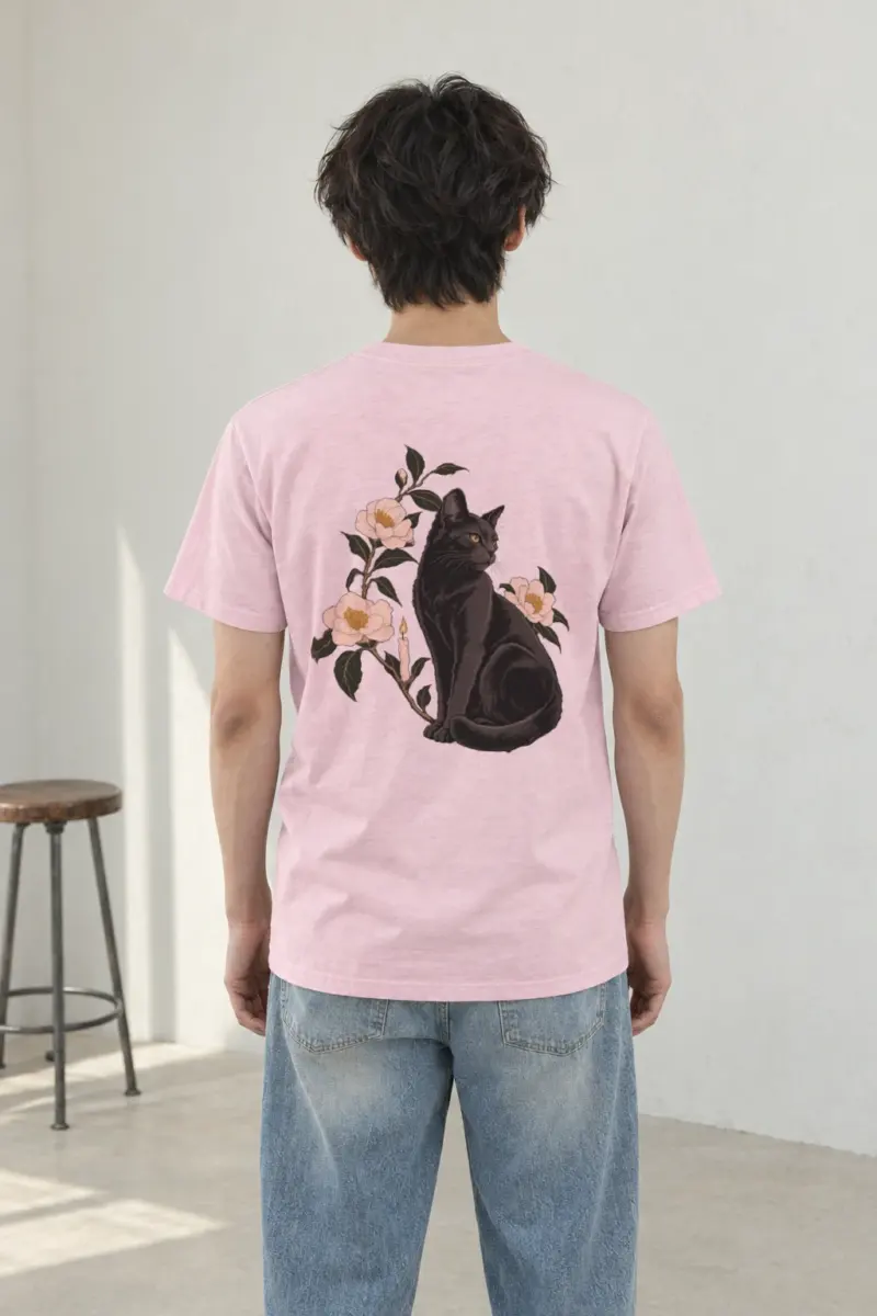 "Candlelit Garden Cat" Heavyweight Unisex Crewneck T-shirt