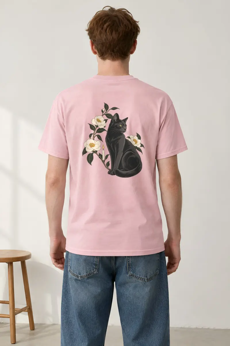 "Candlelit Garden Cat" Heavyweight Unisex Crewneck T-shirt