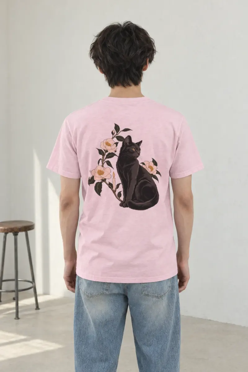 "Candlelit Garden Cat" Heavyweight Unisex Crewneck T-shirt