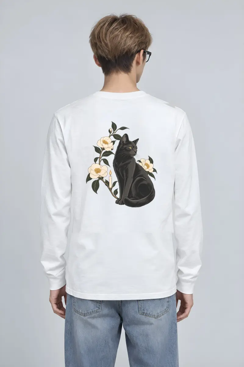 "Candlelit Garden Cat" Unisex Longsleeve T-shirt