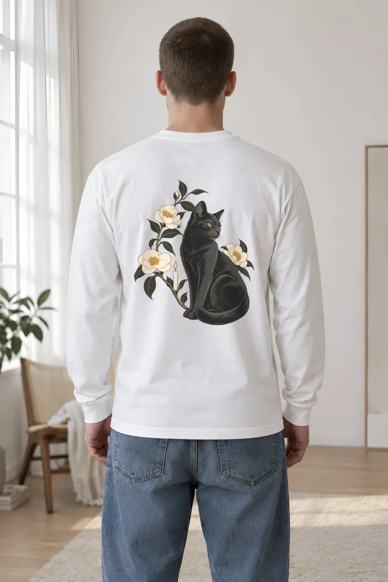 "Candlelit Garden Cat" Unisex Longsleeve T-shirt