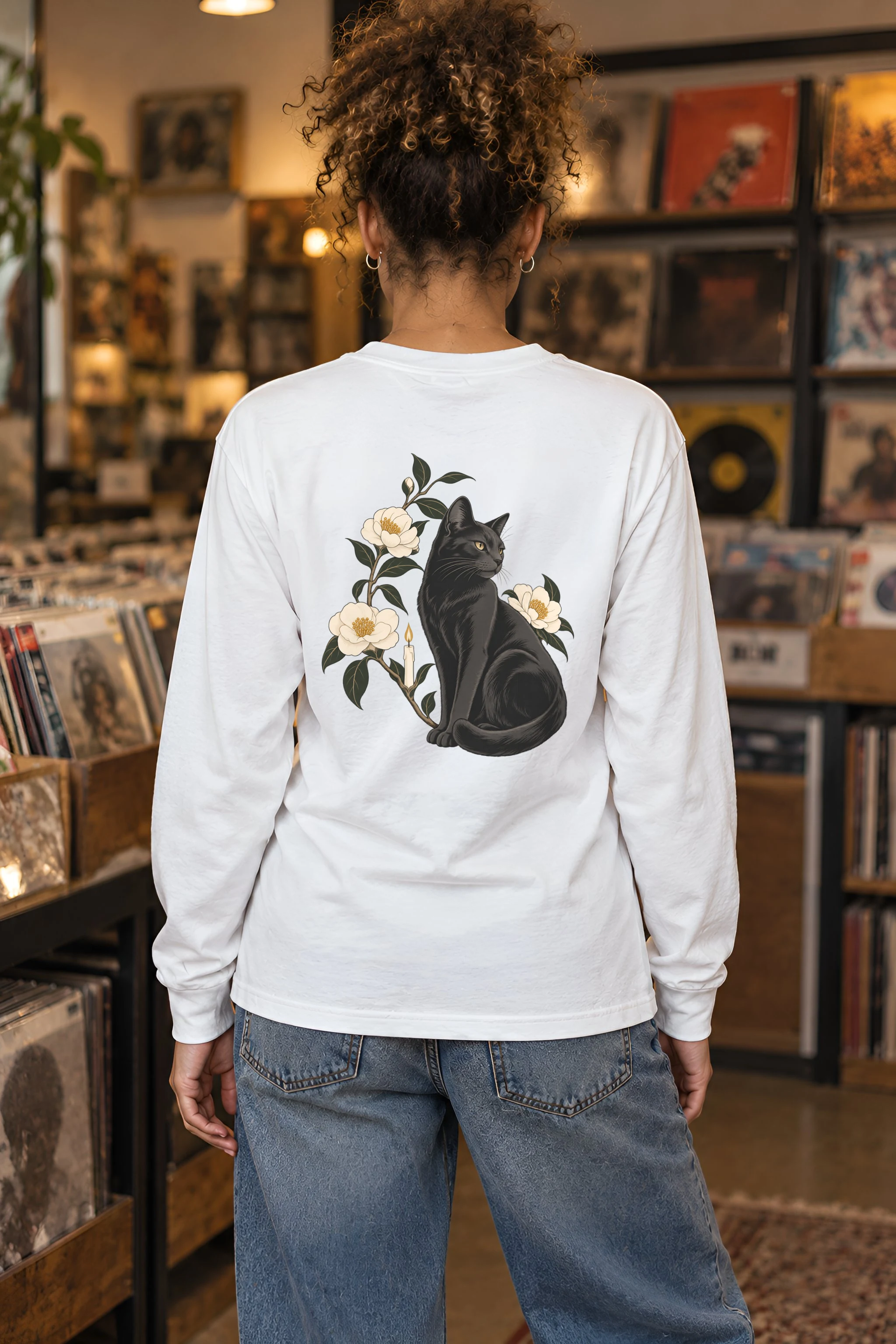 "Candlelit Garden Cat" Unisex Longsleeve T-shirt