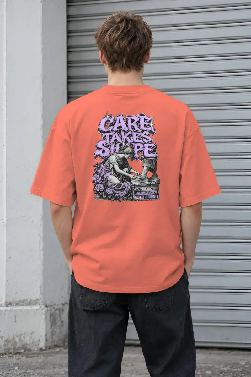 "Care Takes Shape" Men's Oversized Heavyweight Crewneck T-Shirt