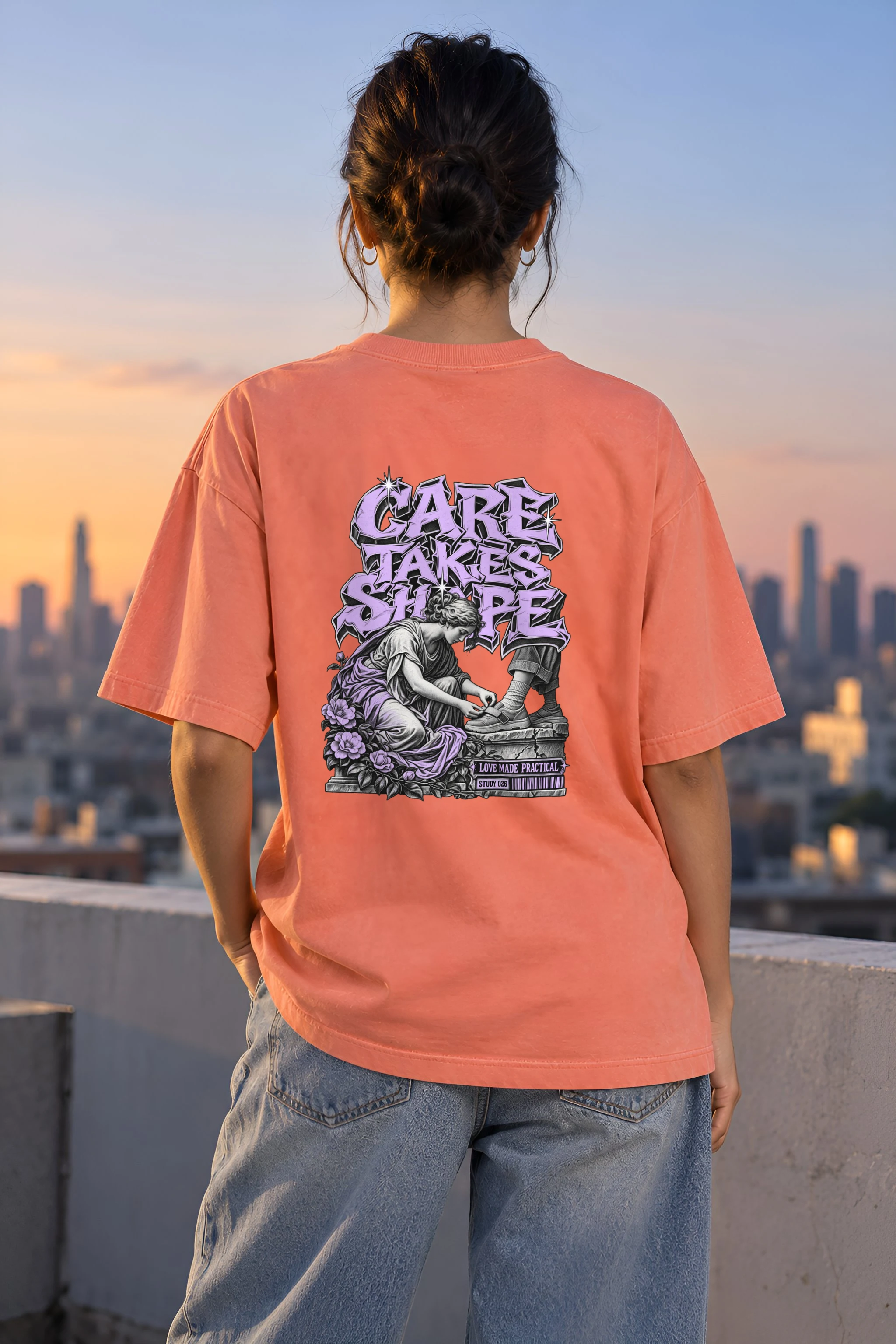 "Care Takes Shape" Unisex Oversized Heavyweight Crewneck T-Shirt