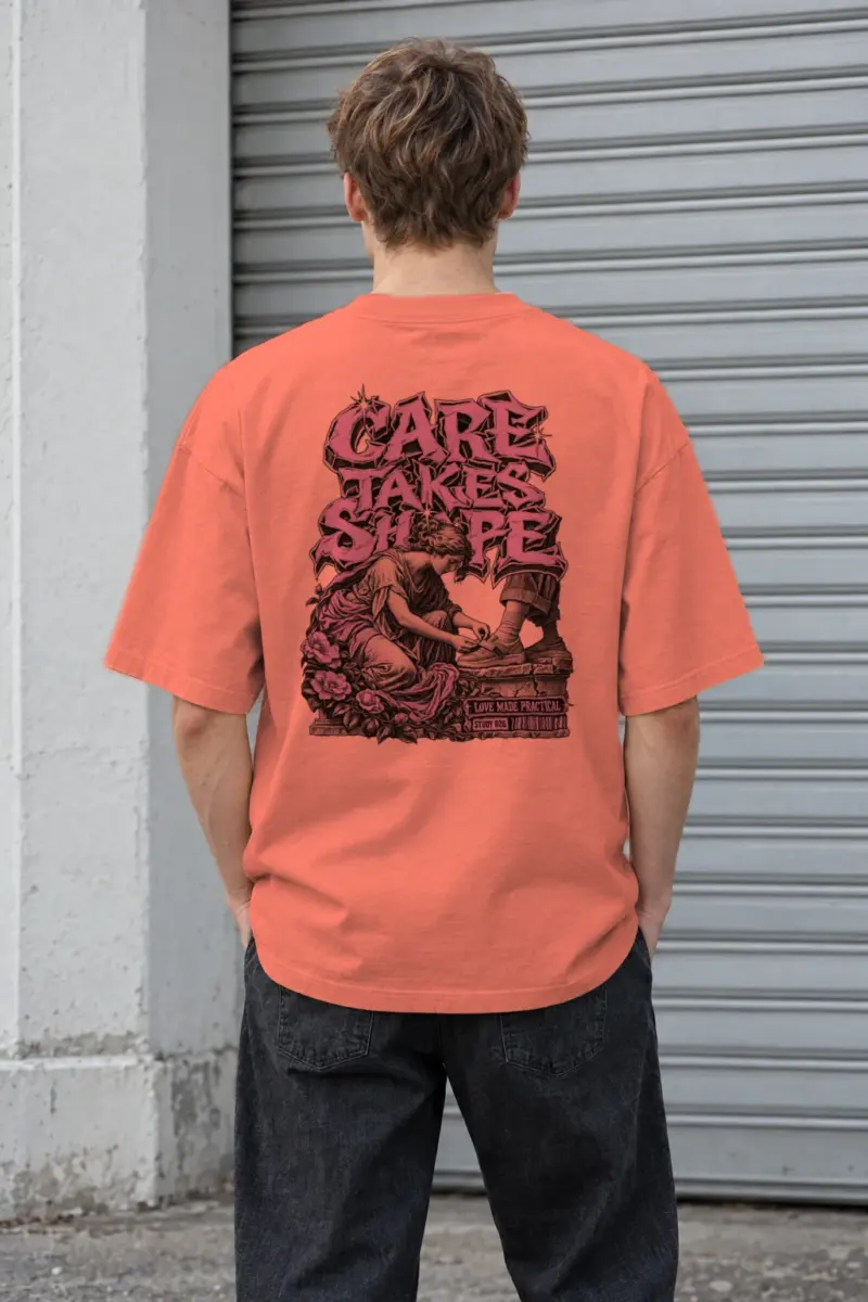 "Care Takes Shape" Men's Oversized Heavyweight Crewneck T-Shirt