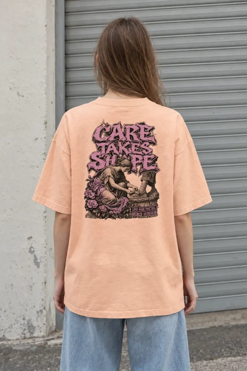 "Care Takes Shape" Men's Oversized Heavyweight Crewneck T-Shirt