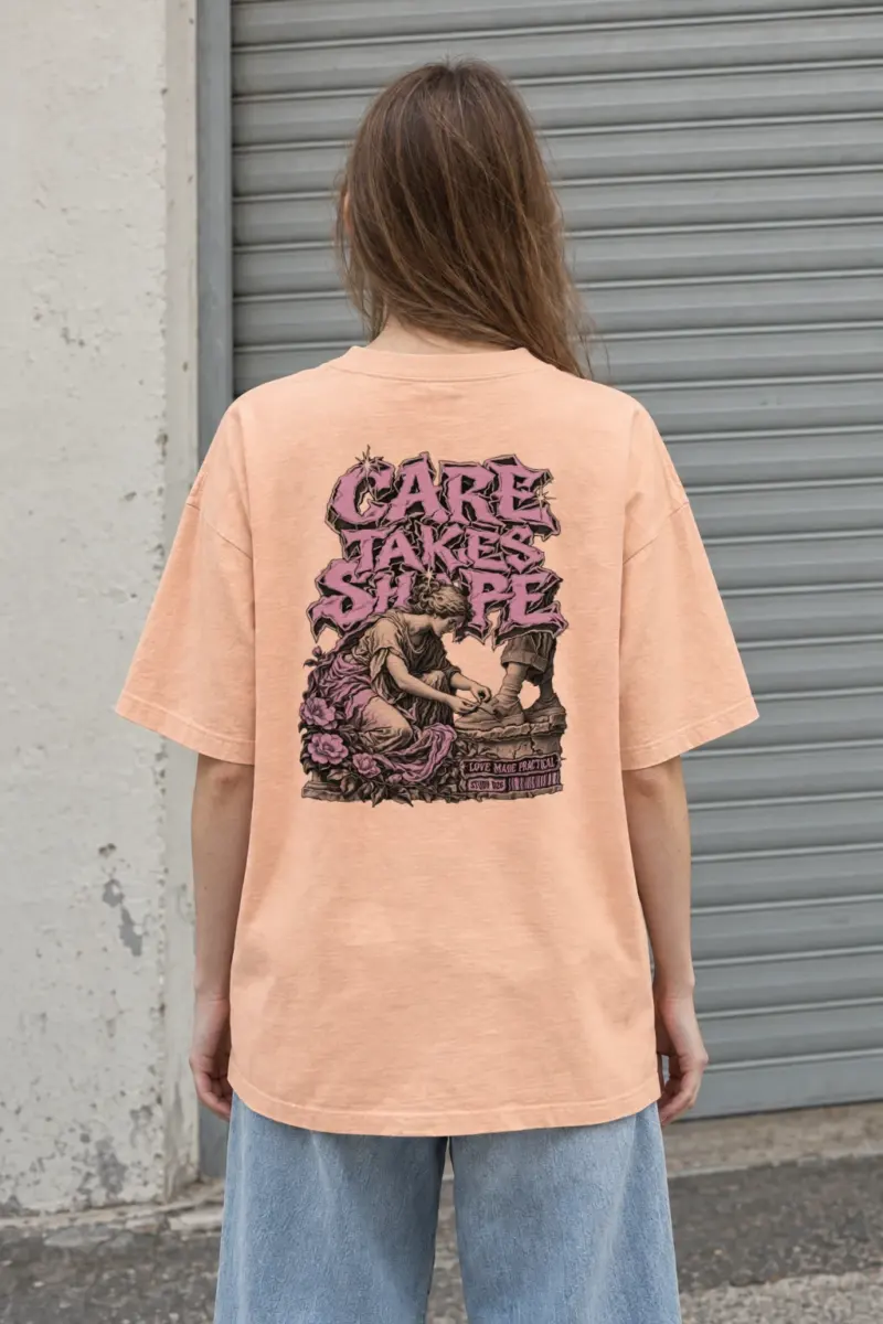 "Care Takes Shape" Men's Oversized Heavyweight Crewneck T-Shirt