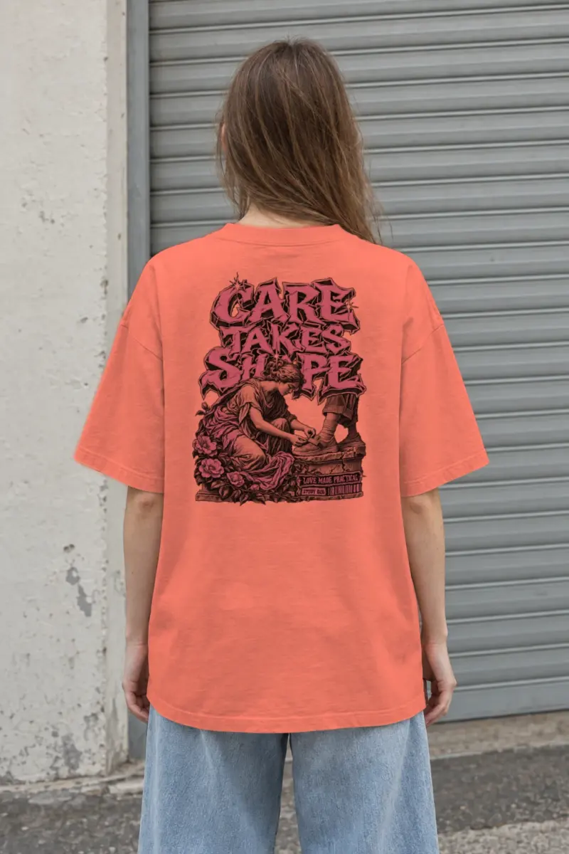 "Care Takes Shape" Men's Oversized Heavyweight Crewneck T-Shirt