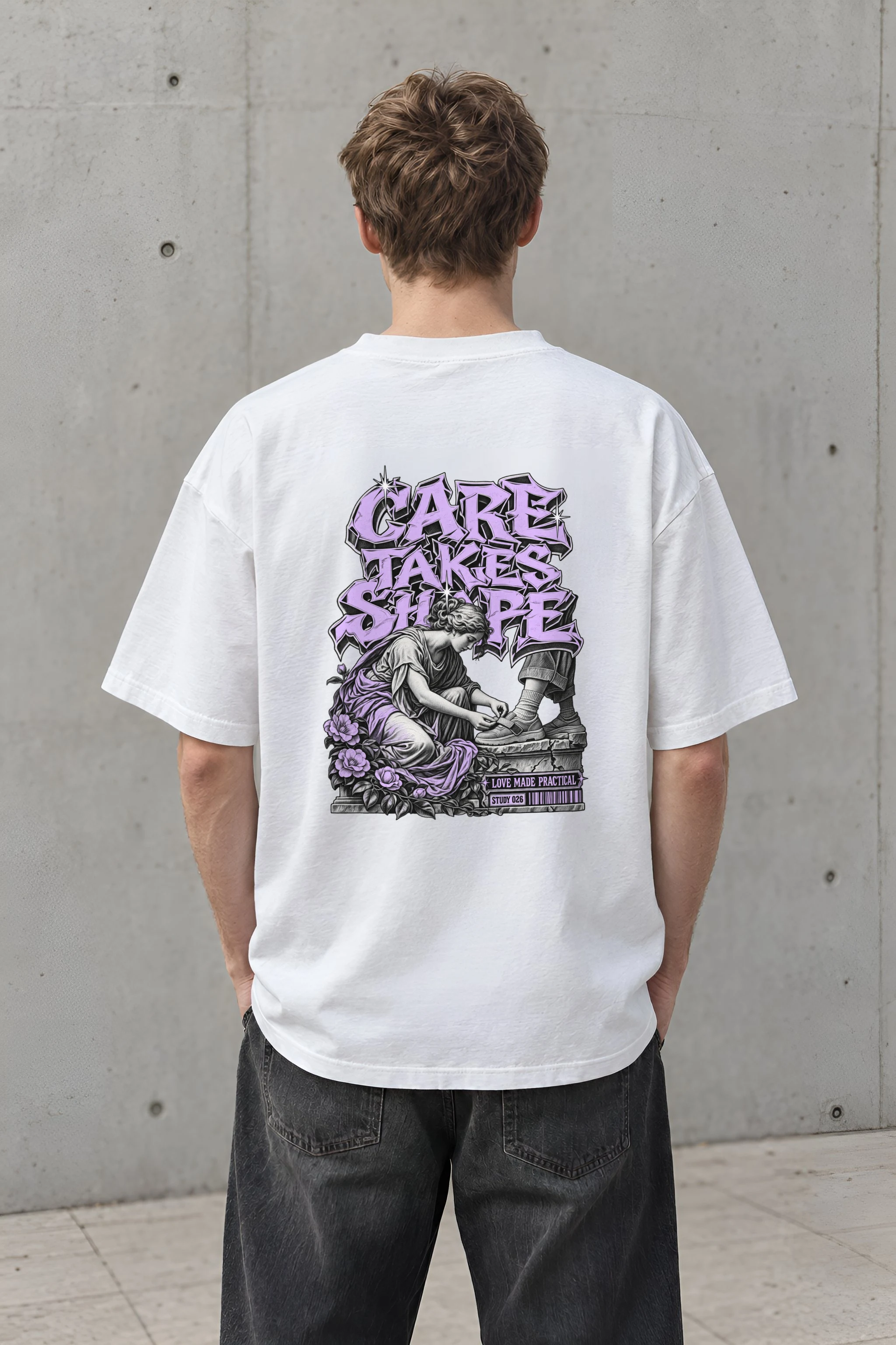 "Care Takes Shape" Unisex Oversized Heavyweight Crewneck T-Shirt