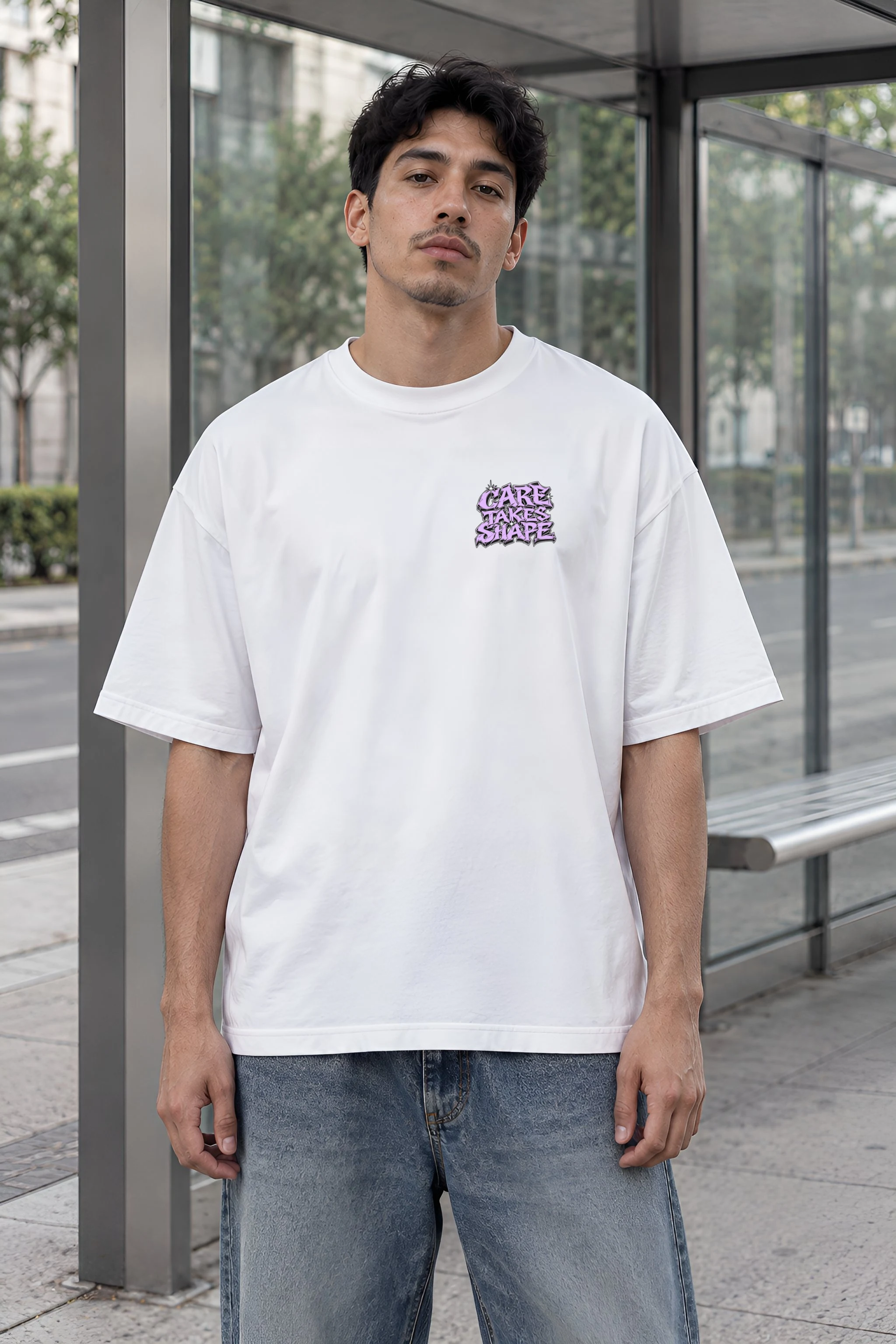 "Care Takes Shape" Unisex Oversized Heavyweight Crewneck T-Shirt