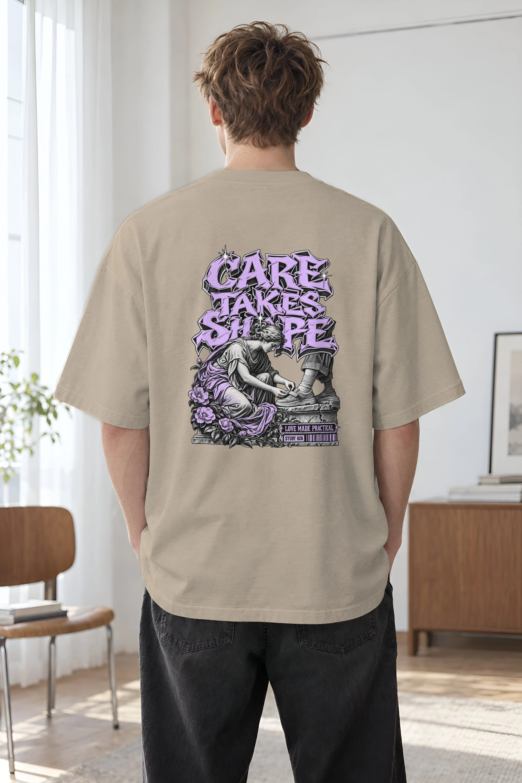 "Care Takes Shape" Unisex Oversized Heavyweight Crewneck T-Shirt