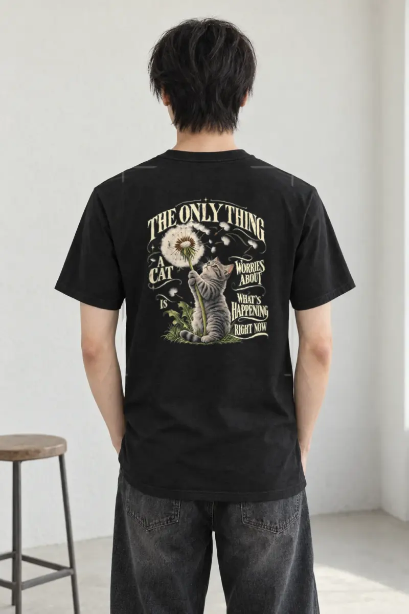 "Cat In The Moment" Heavyweight Unisex Crewneck T-shirt