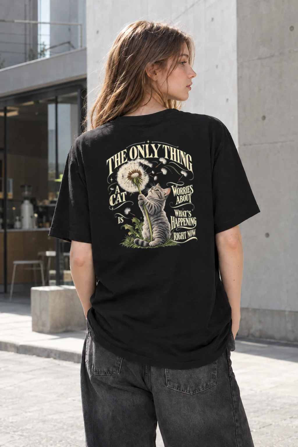 "Cat In The Moment" Heavyweight Unisex Crewneck T-shirt | Gildan 5000