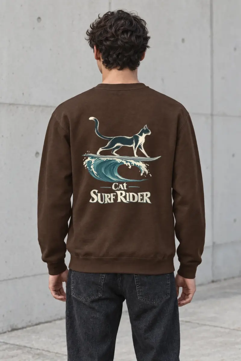 "Cat Surf Rider" Heavy Blend Unisex Crewneck Sweatshirt | Gildan 18000