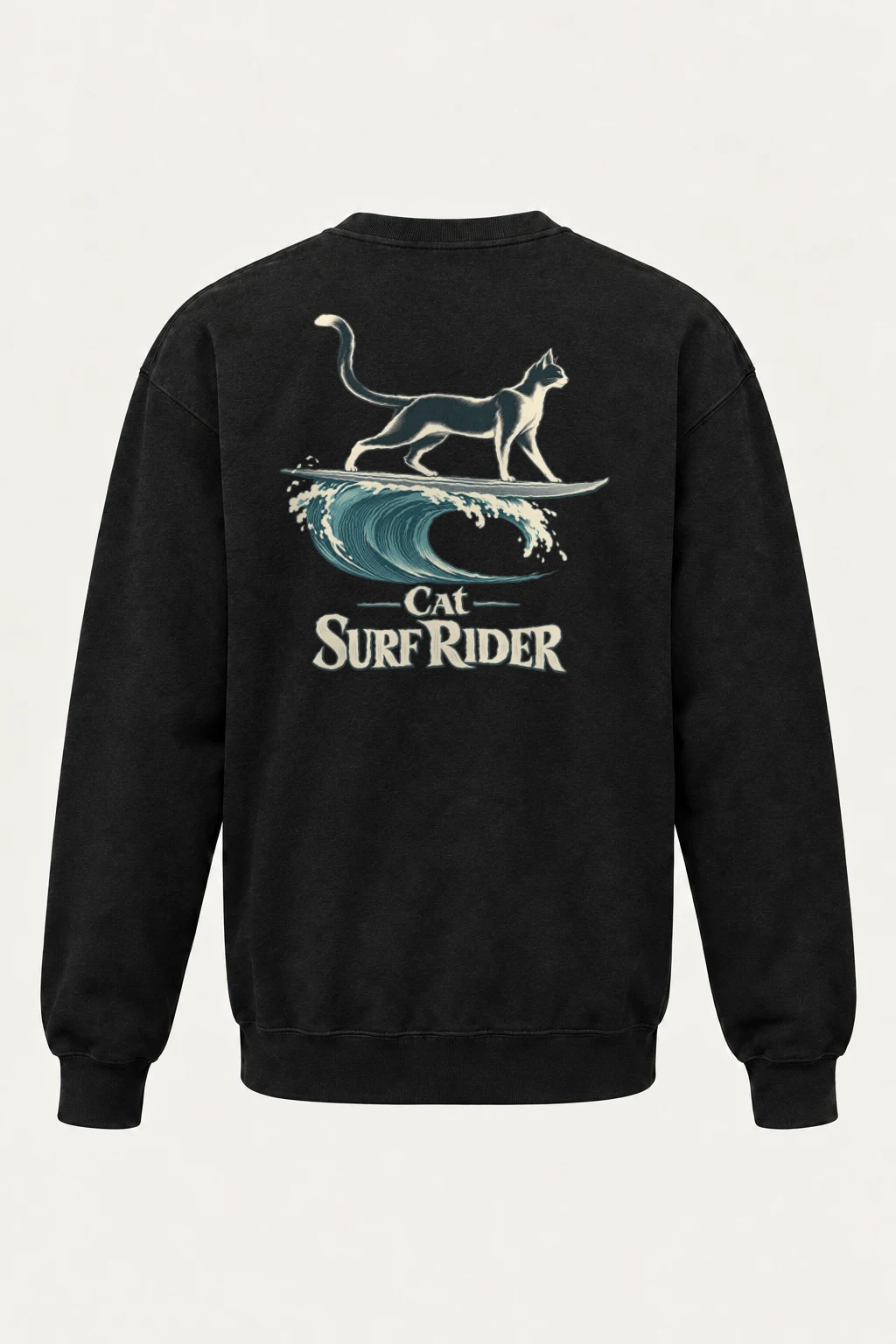 "Cat Surf Rider" Heavy Blend Unisex Crewneck Sweatshirt | Gildan 18000