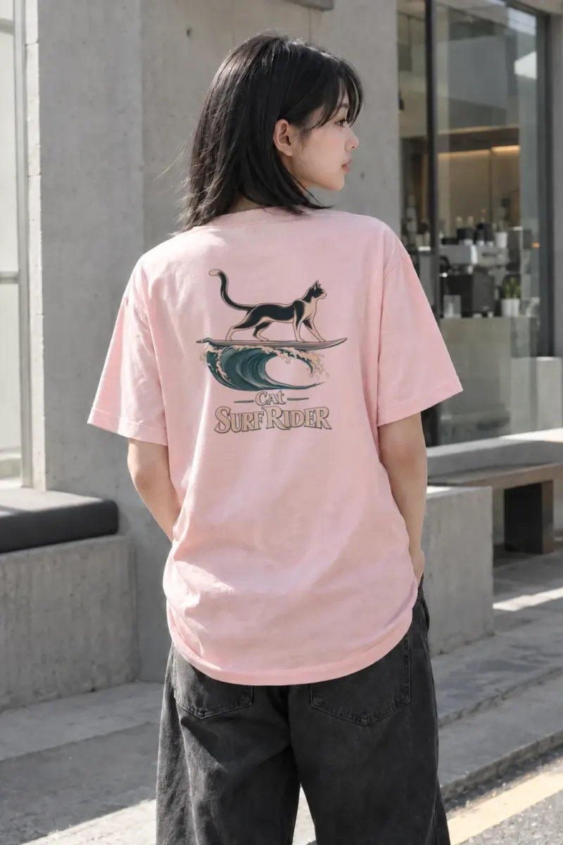 "Cat Surf Rider" Heavyweight Unisex Crewneck T-shirt | Gildan 5000