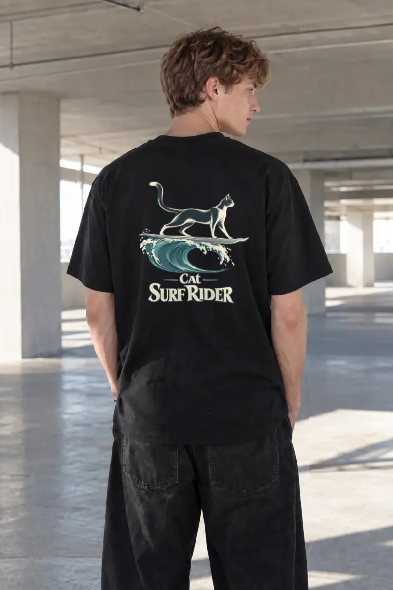 "Cat Surf Rider" Heavyweight Unisex Crewneck T-shirt | Gildan 5000