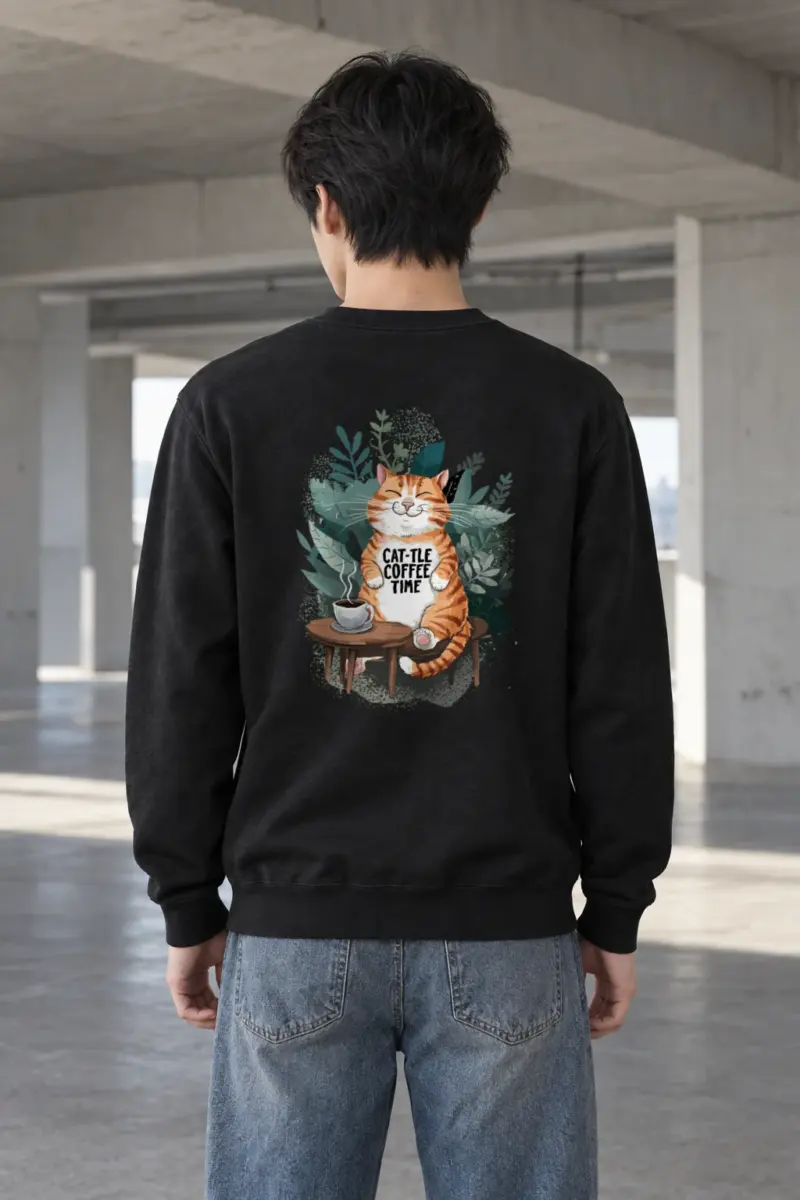 "Cat-Tle Coffee Time" Heavy Blend Unisex Crewneck Sweatshirt