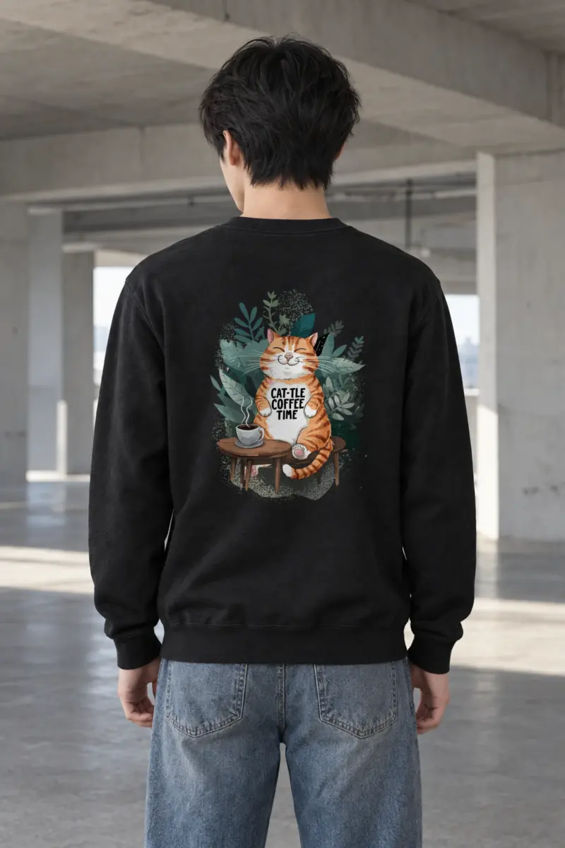 "Cat-Tle Coffee Time" Heavy Blend Unisex Crewneck Sweatshirt