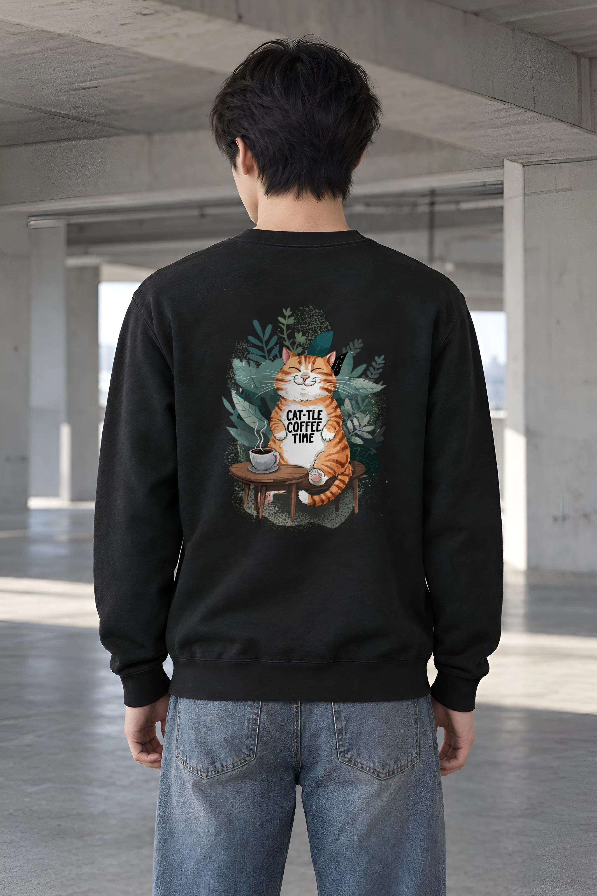 "Cat-Tle Coffee Time" Heavy Blend Unisex Crewneck Sweatshirt