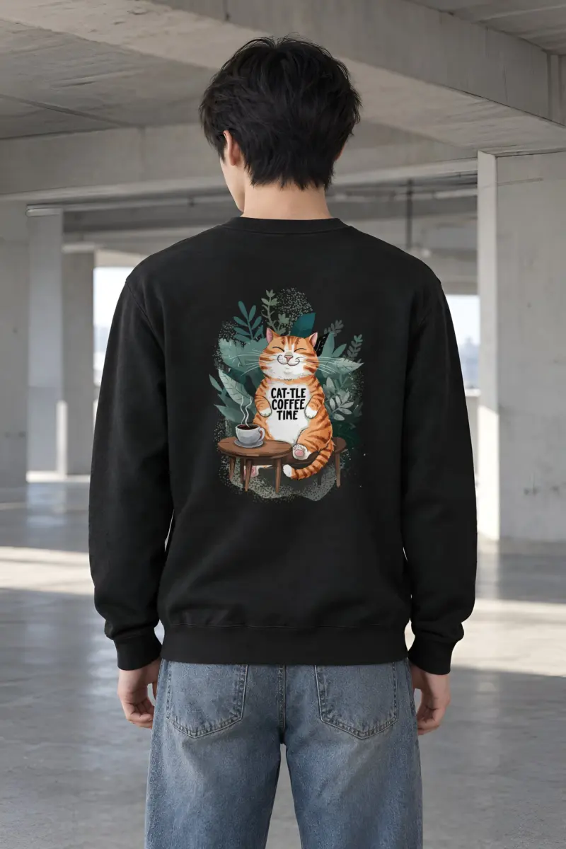 "Cat-Tle Coffee Time" Heavy Blend Unisex Crewneck Sweatshirt