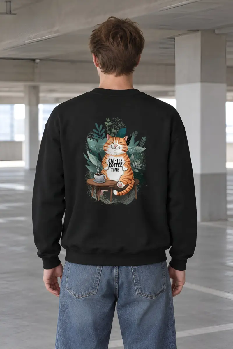 "Cat-Tle Coffee Time" Heavy Blend Unisex Crewneck Sweatshirt