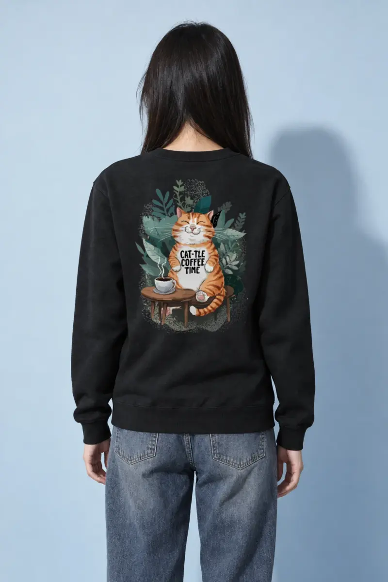 "Cat-Tle Coffee Time" Heavy Blend Unisex Crewneck Sweatshirt | Gildan 18000