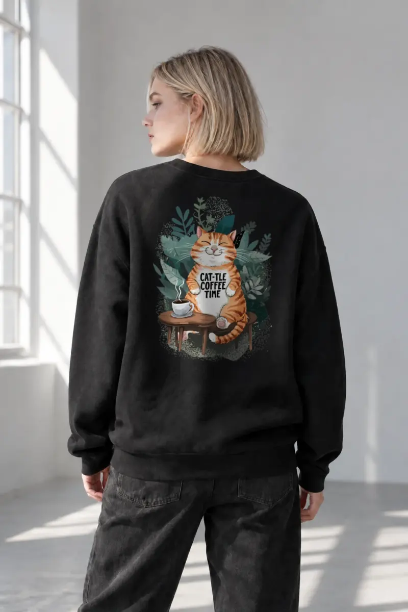 “Cat-Tle Coffee Time” Heavy Blend Unisex Crewneck Sweatshirt | Gildan 18000