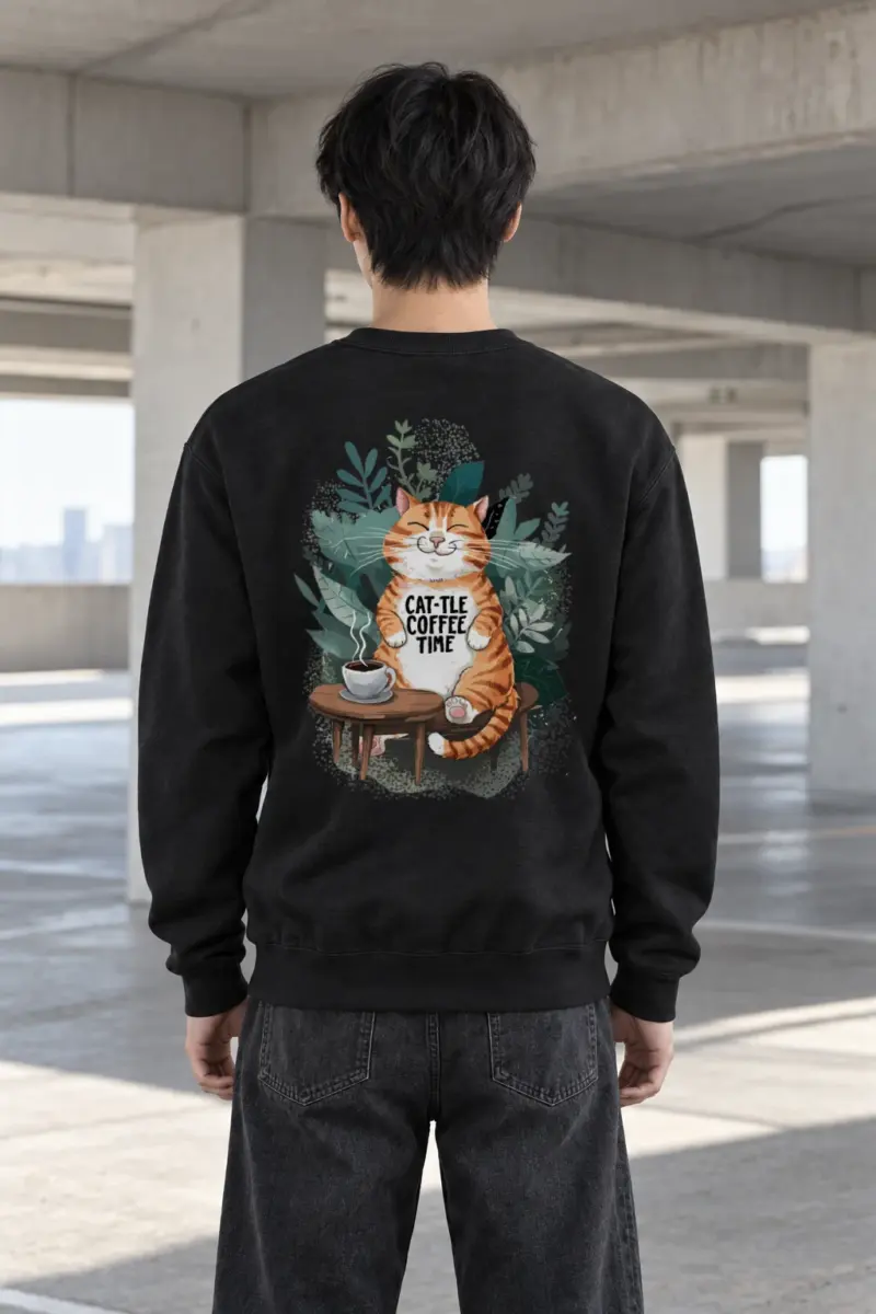 "Cat-Tle Coffee Time" Heavy Blend Unisex Crewneck Sweatshirt | Gildan 18000
