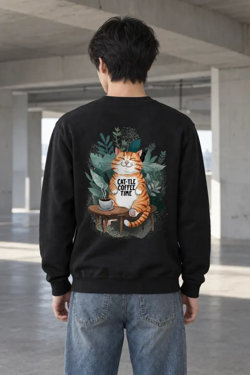 "Cat-Tle Coffee Time" Heavy Blend Unisex Crewneck Sweatshirt