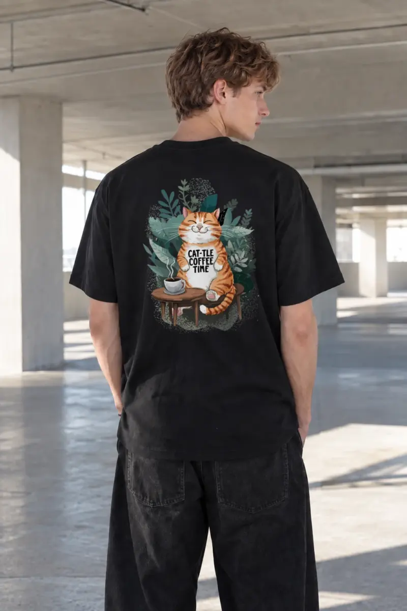 “Cat-tle Coffee Time” Heavyweight Unisex Crewneck T-shirt | Gildan 5000