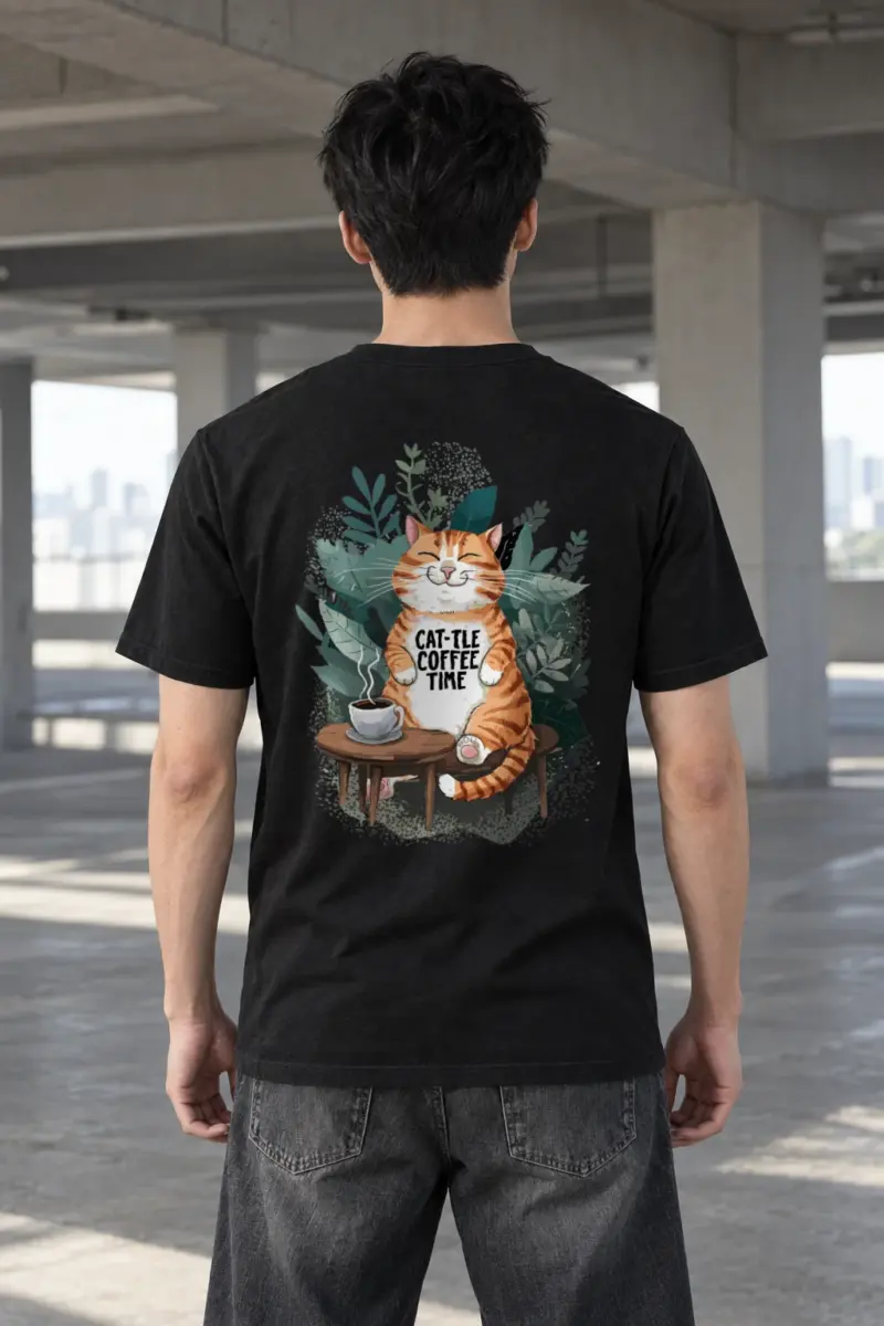"Cat-tle Coffee Time" Heavyweight Unisex Crewneck T-shirt | Gildan 5000