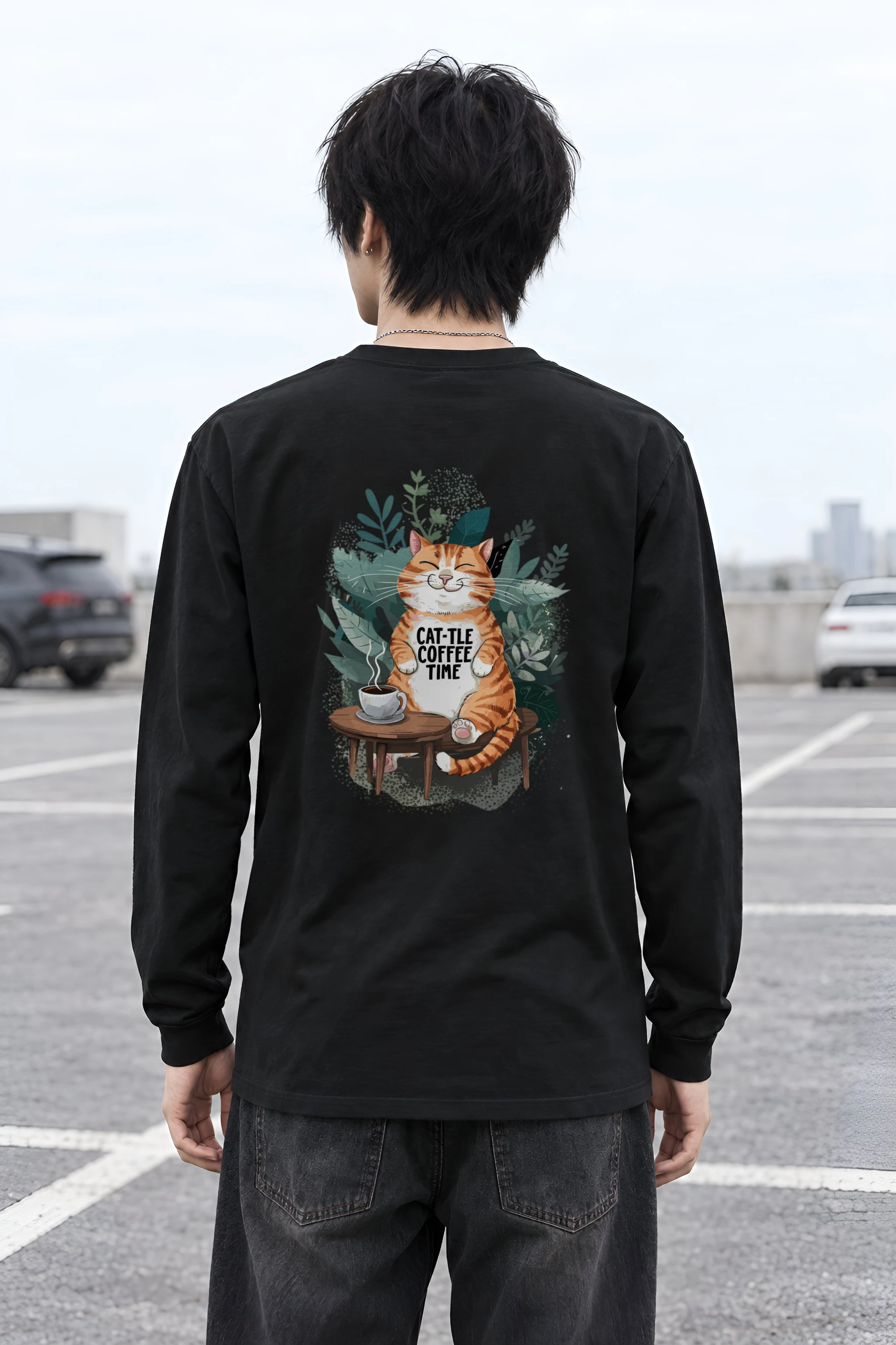 "Cat-Tle Coffee Time" Unisex Longsleeve T-shirt